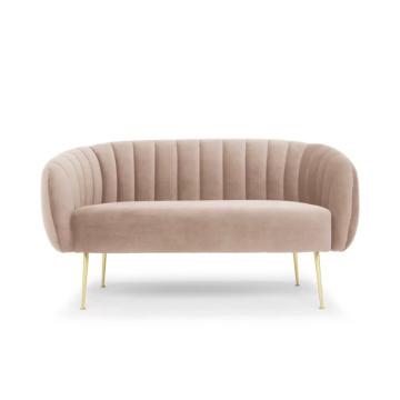 Home Living Room Furniture Pink Velvet Loveseat Bench Sofa in Gold Iron Leg for Wedding Used